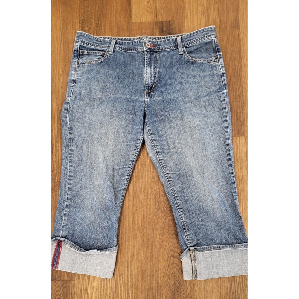 Eddie Bauer Womens Size 16R Cropped Jeans Cuffed Stretch Straight Leg Denim 2008